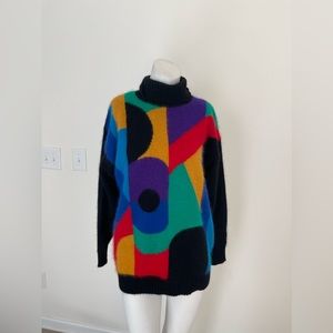 Vtg Rafaella Angora Rabbit Fur Lambswool Turtleneck Colorblock Sweater Sz m